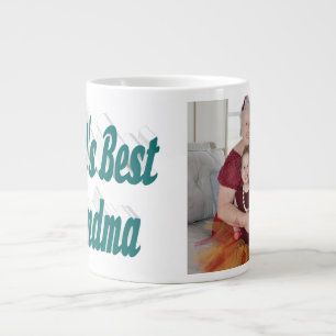 Caneca De Café Grande Tipografia verde com fotografia de vovó