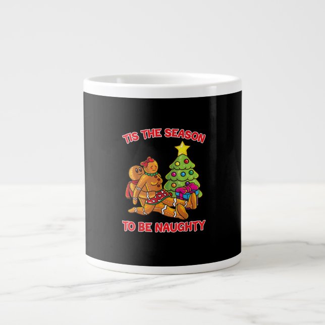 Caneca De Café Grande Tis The Season To Naughty Gingerbread Man Couple (Frente)