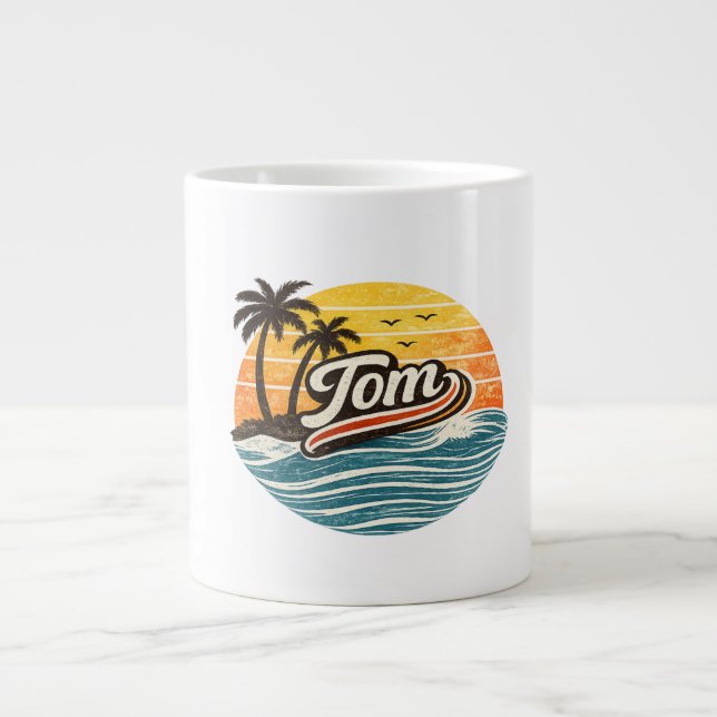 Caneca De Café Grande Tom Retro Sunset Name Design (Frente)