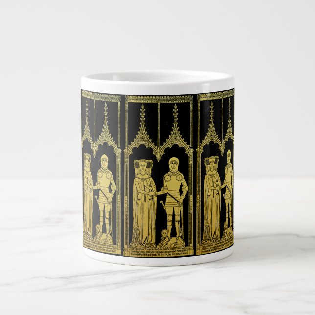 Caneca De Café Grande Tomb Medieval Brass Rubbing Knight, Lady e Criança (Frente)