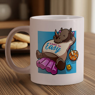 Caneca De Café Grande Tome Fácil Cartoon De Piscina Rino Engraçado
