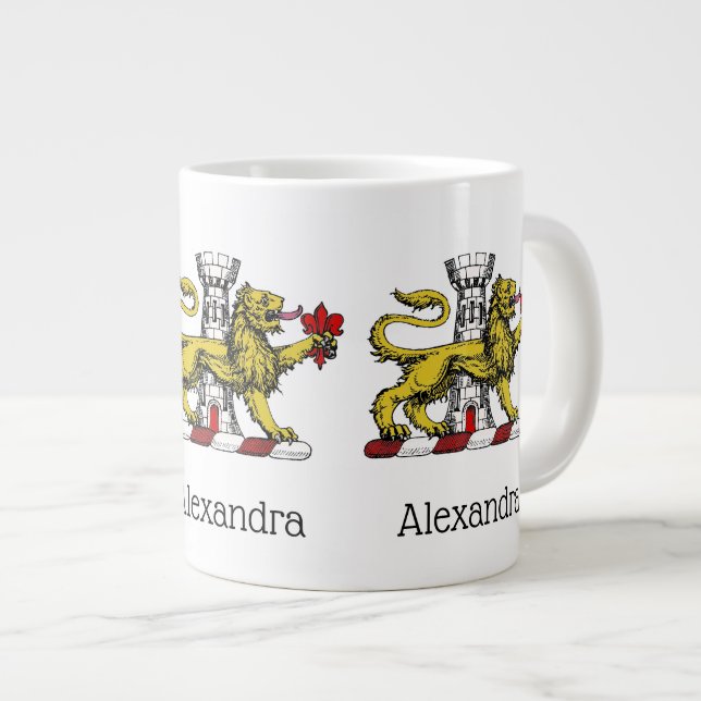 Caneca De Café Grande Torre do Leão Emblema Flor de Lis Crista C (Frente Esquerda)