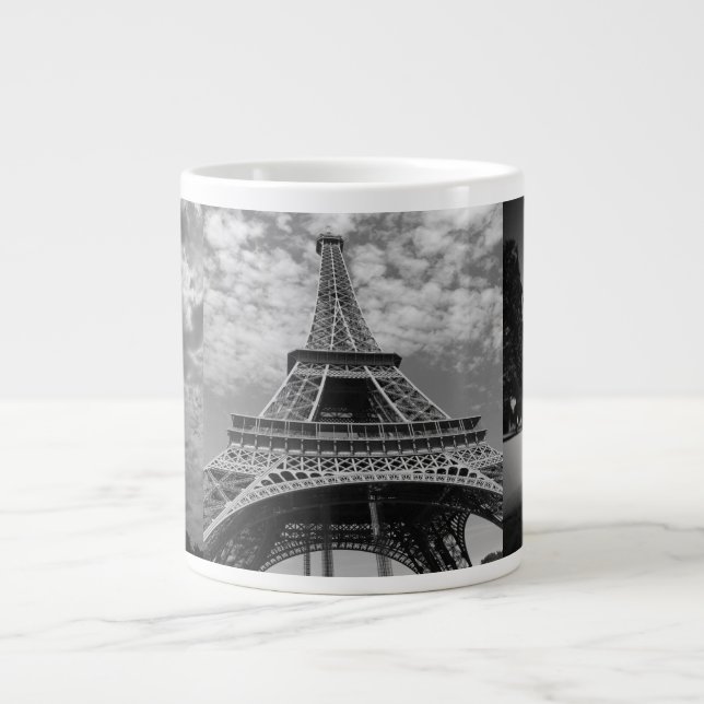 Caneca De Café Grande Torre Eiffel vê em Jumbo Mug preto-e-branco (Frente)