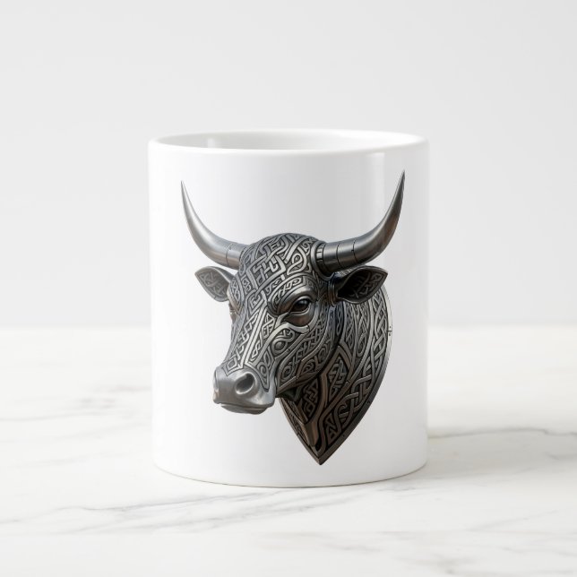 Caneca De Café Grande Touro de Prata Céltico Cabeça Viking Céltico (Frente)
