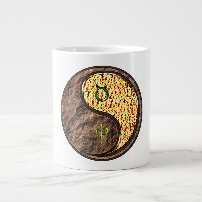 Caneca De Café Grande Touro & Macaco de Fogo (Frente)