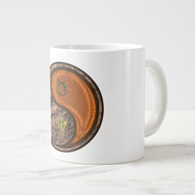 Caneca De Café Grande Touro & Macaco de Madeira (Frente Esquerda)