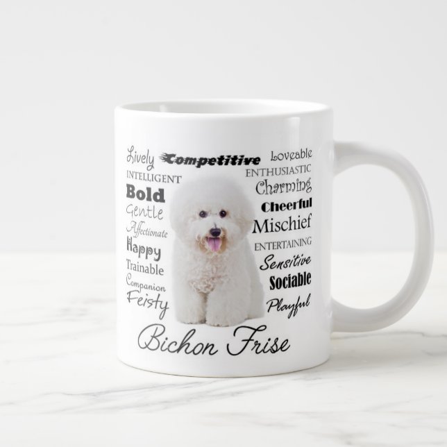 Caneca De Café Grande Traços de Bichon Jumbo Mug (Direita)