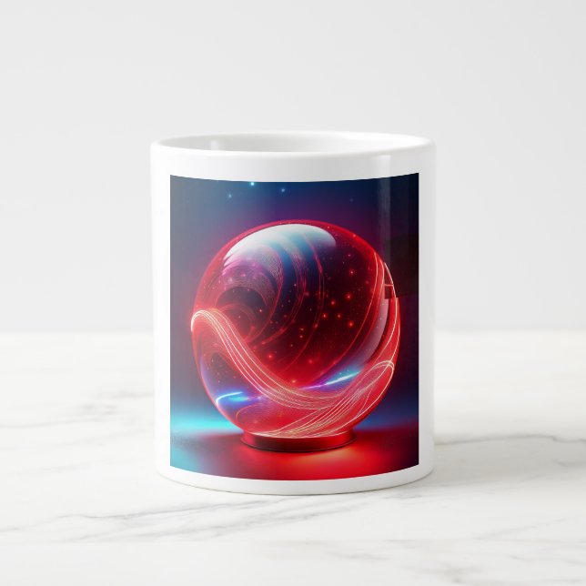Caneca De Café Grande Transparent Reflective  Red Globe With Starbursts (Frente)