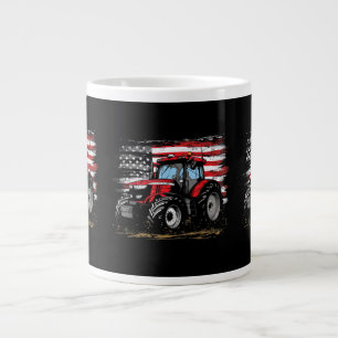 Caneca De Café Grande Trator Bandeira Patriota Fazenda Vintage Americana