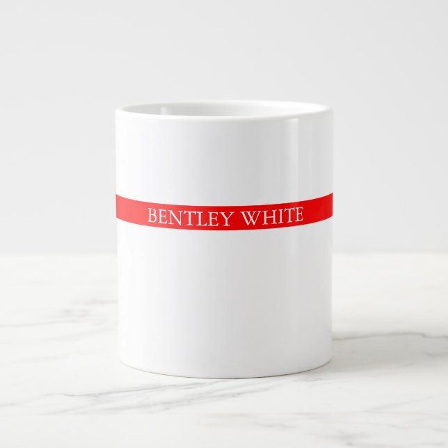 Caneca De Café Grande Trendy Red White Na moda Simple Simple Planeje Seu (Frente)