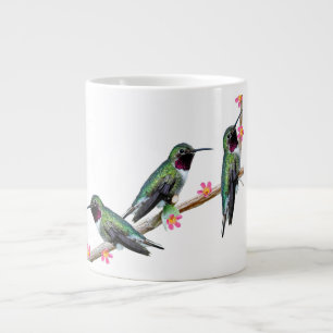 Caneca De Café Grande Três beija-flores soltos num ramo de fio