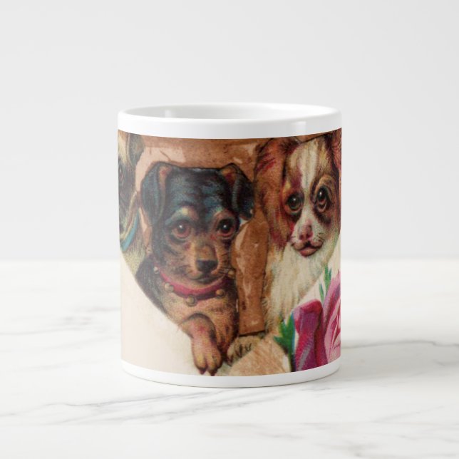 CANECA DE CAFÉ GRANDE TRÊS CÃES COM MONOGRAMA DE ROSAS (Frente)