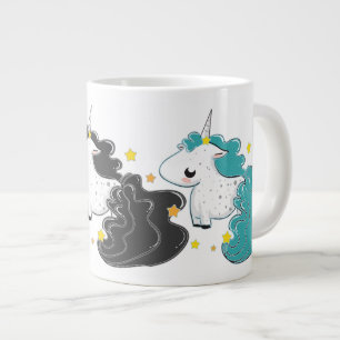 Caneca De Café Grande Três cores de unicórnios de desenho com estrelas