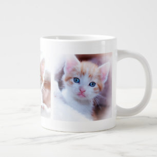 Caneca De Café Grande Três Fotos de Família e Animais de Estimação em Co