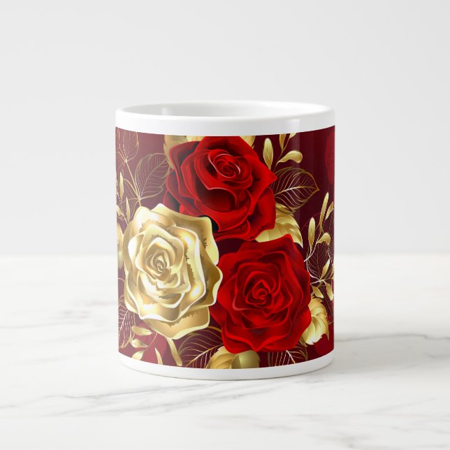 Caneca De Café Grande Três Rosas de joalharia (Frente)