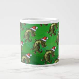 Caneca De Café Grande TRex em Santa Hat em Verde