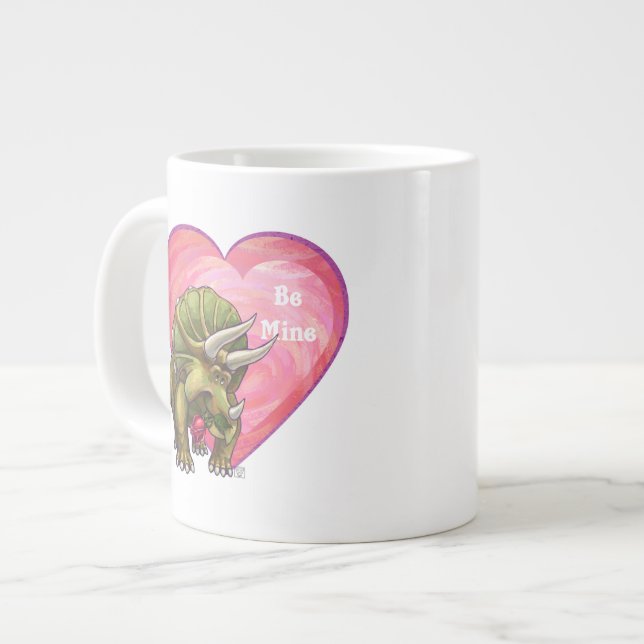 Caneca De Café Grande Triceratops Rosa vermelha Coração (Frente Esquerda)