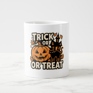 Caneca De Café Grande Trick or Treat Halloween Remendo de Gato
