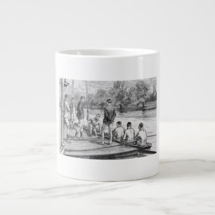 Caneca De Café Grande Tripulação de remadores vintage no barco no cais