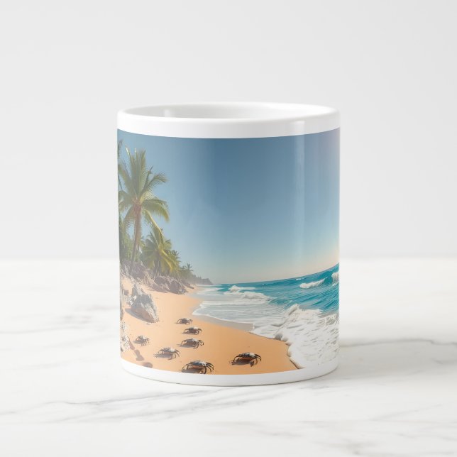 Caneca De Café Grande Tropical Golden Shell Beach Chic (Frente)