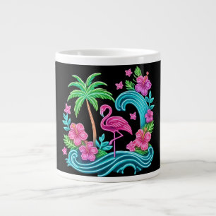 Caneca De Café Grande Tropical Neon Flamingo