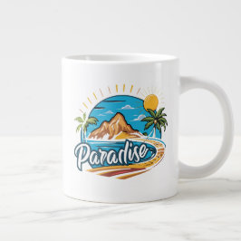 Caneca De Café Grande Tropical Paradise Island Logo Art