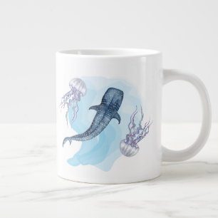 Caneca De Café Grande Tubarão Baleia. Aquarela