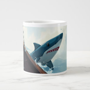 Caneca De Café Grande Tubarão Perto de Barco