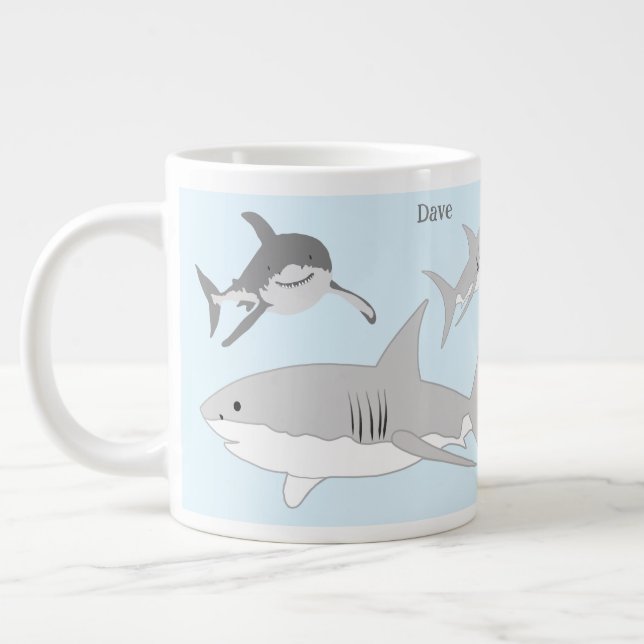Caneca De Café Grande Tubarões-do-oceano, Design azul (Esquerda)