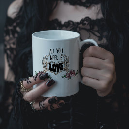Caneca De Café Grande Tudo o que Você Precisa é Amor Mãos de Esqueleto