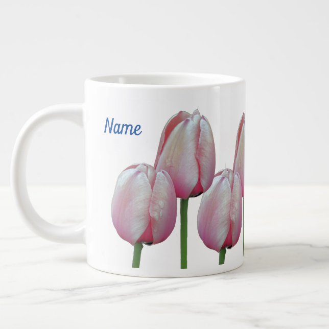 Caneca De Café Grande Tulip Flores Seu Nome Personalizado (Esquerda)