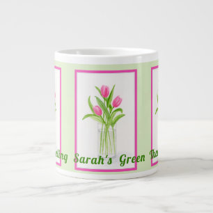 Caneca De Café Grande Tulipas na Água Pintado à Mão Aquarela PERSONALIZA