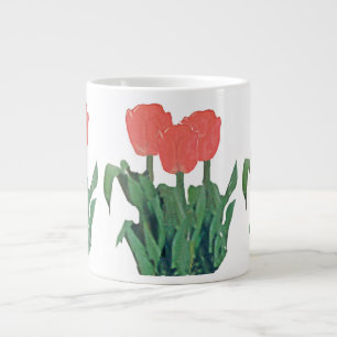Caneca De Café Grande Tulipas Três-Vermelhas