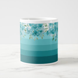 Caneca De Café Grande Turquesa Azul Flores Selvagens Arte Aquosa