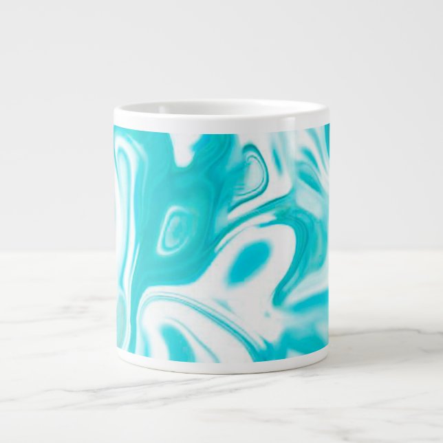 Caneca De Café Grande Turquesa e Abstrato de mármore branco (Frente)