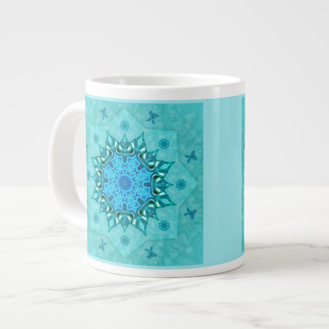Caneca De Café Grande Turquesa Natureza Mandala (Frente Esquerda)