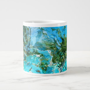 Caneca De Café Grande Turquesa tropical Oceano Azul e algas verdes