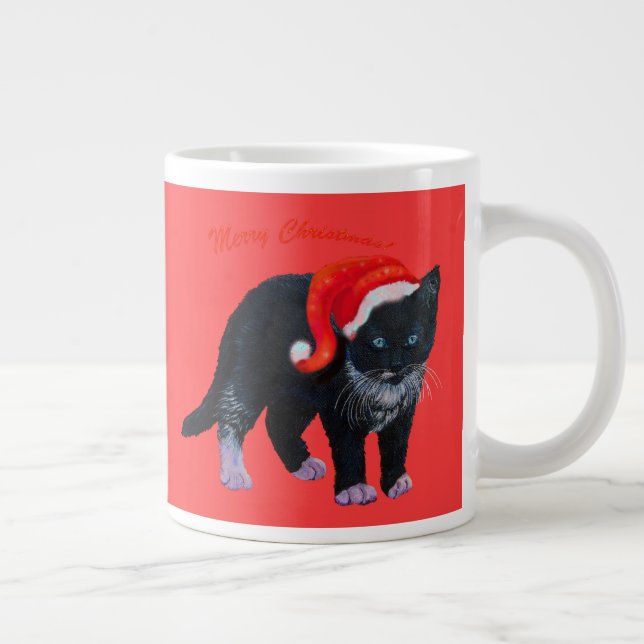 Caneca De Café Grande Tuxedo, gatinho de Natal em vermelho (Direita)