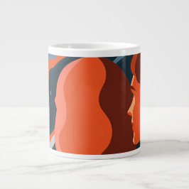 Caneca De Café Grande Two Figures Contemplating an Abstract Cosmic Scene