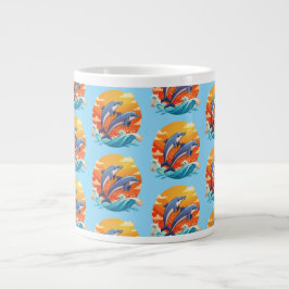 Caneca De Café Grande Two jumping cartoon dolphin