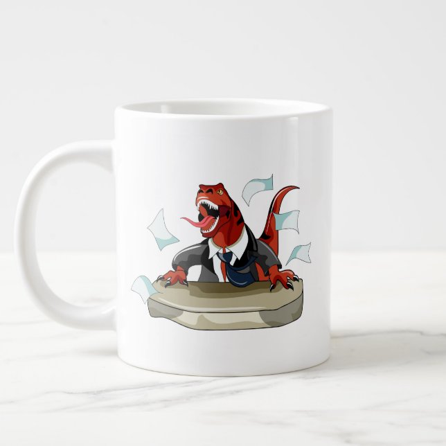 Caneca De Café Grande Tyrannosaurus Rex Boss Sentado Em Uma Mesa. (Esquerda)