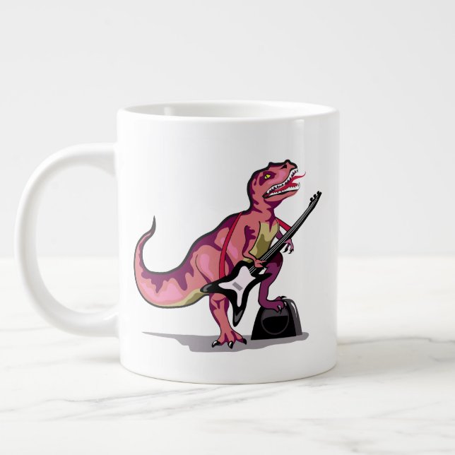 Caneca De Café Grande Tyrannosaurus Rex Tocando Violão. (Esquerda)