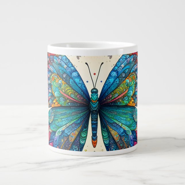 Caneca De Café Grande Um Balé Arco-Íris de Borboleta (Frente)