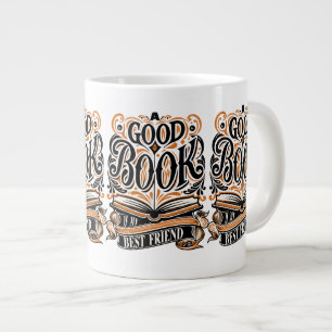 Caneca De Café Grande Um bom livro é meu melhor design de caligrafia par