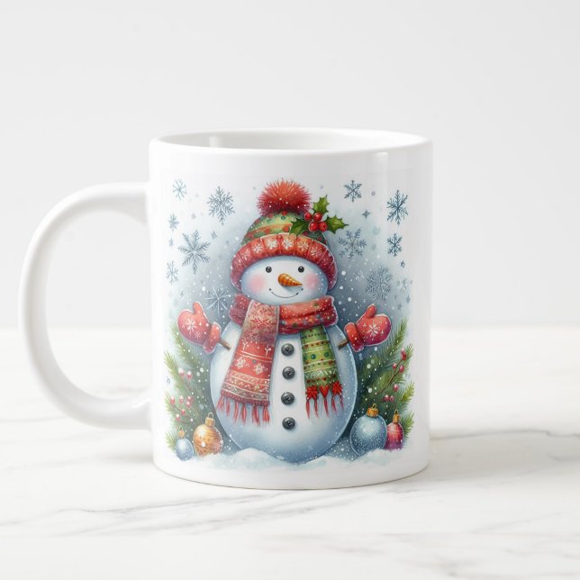 Caneca De Café Grande Um boneco de neve de Natal num Frio e Neve (Esquerda)
