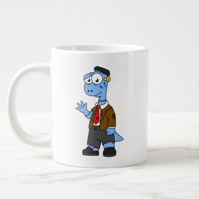 Caneca De Café Grande Um Brontosauro De Cartoon Vestiu Como Frankenstein (Esquerda)
