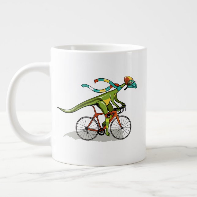 Caneca De Café Grande Um Dinossauro Anabisetia Andando De Bicicleta. (Esquerda)