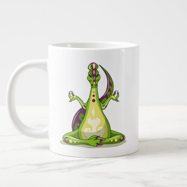 Caneca De Café Grande Um Dinossauro Iguanodon Fazendo Yoga. (Esquerda)