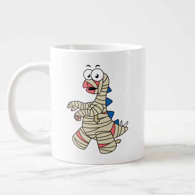 Caneca De Café Grande Um Estegossauro De Cartoon Vestiu Como Uma Mamã. (Esquerda)