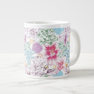 Caneca De Café Grande Um padrão adorável com flores coloridas